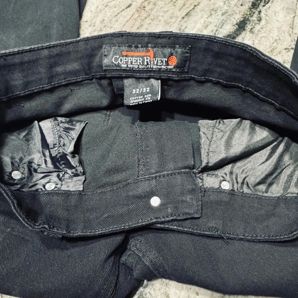 Copper Rivet Jeans Mens 32x32 Distressed Ripped Denim Black Streetwear Biker Y2K